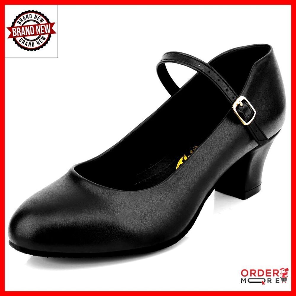 Latin Dance Heels 2.2 Inch Leather Pumps with Strap for Salsa Ballroom